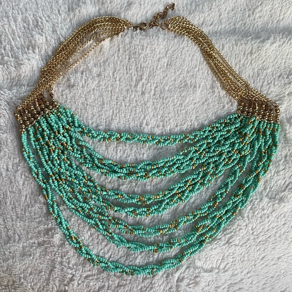 Like New Turquoise & Gold Beaded Layered Necklace